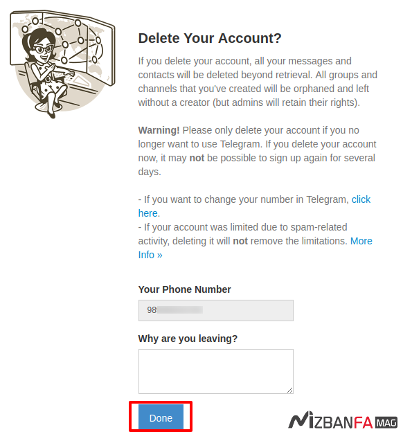 حذف اکانت تلگرام | دیلیت اکانت تلگرام | delete account telegram